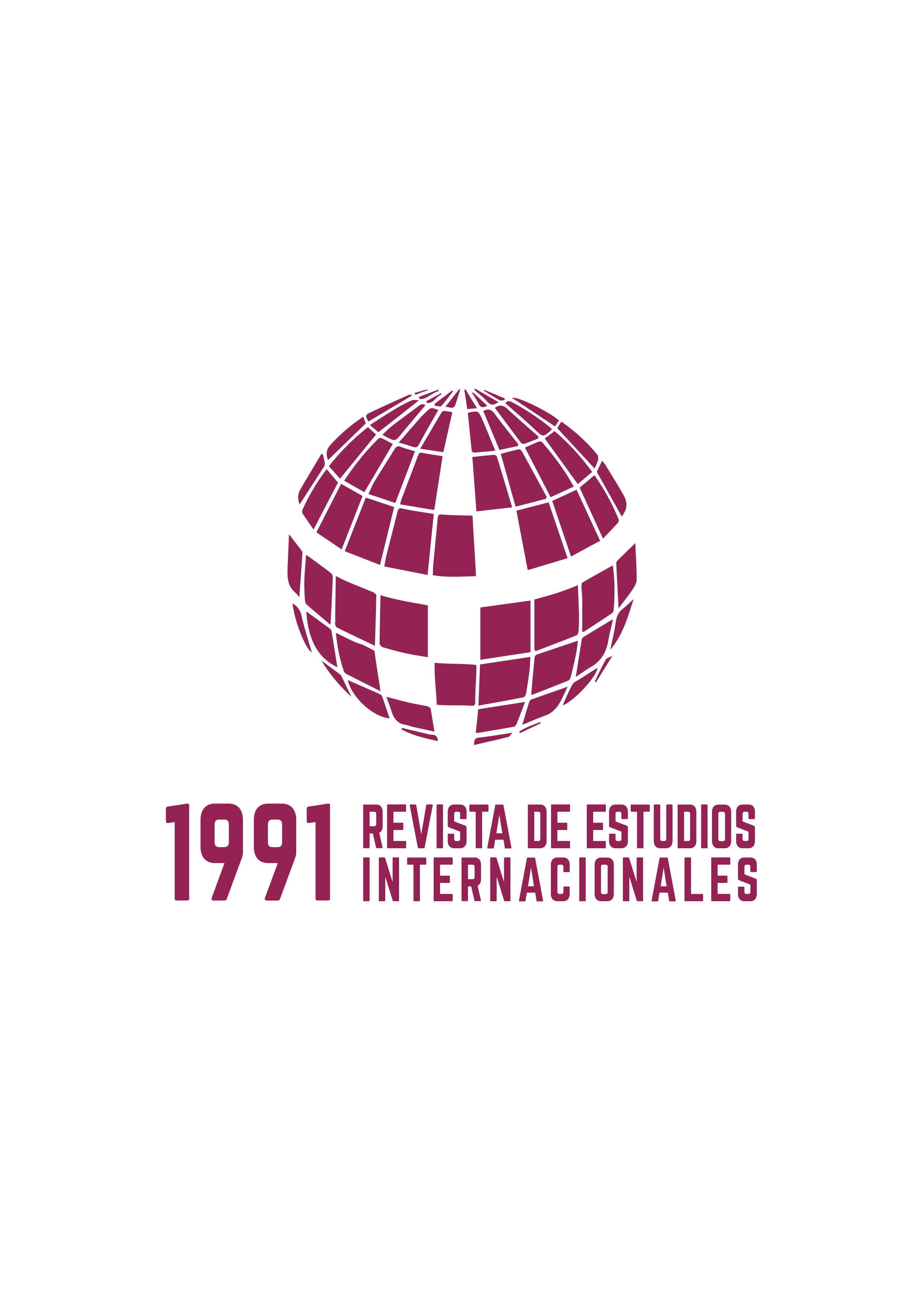 Logo de 1991. Revista de Estudios Internacionales: a la izquierda un ícono de un mundo y a la derecha el nombre de la revista.