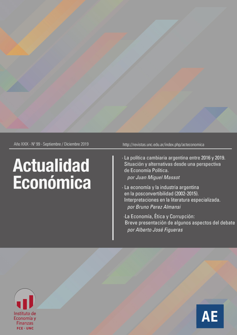 Portada de la revista Actualidad Económica, con los títulos de los artículos del número 99 y al pie figuran los logos del Instituto de Economía y Finanzas y de la revista
