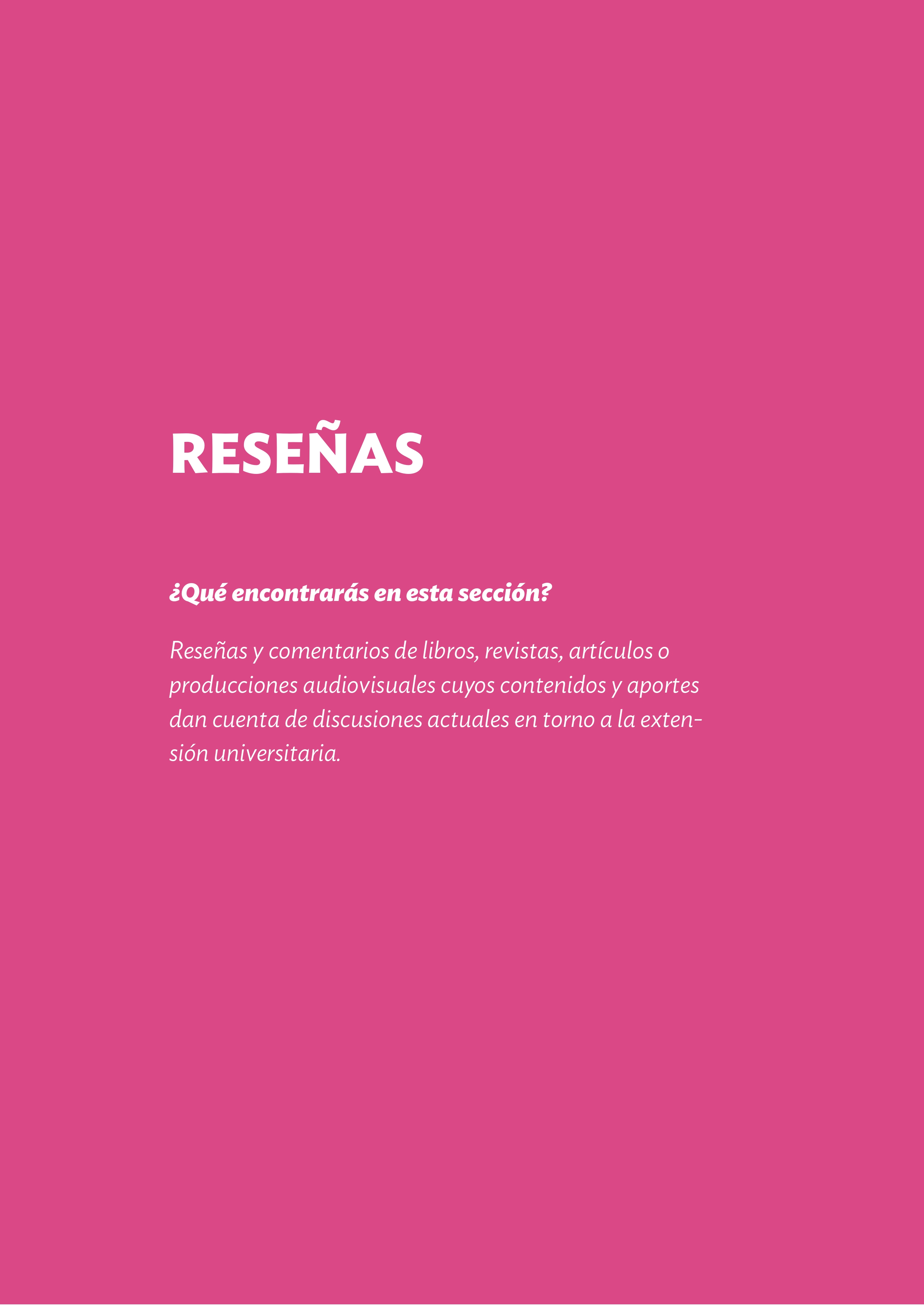 Caratula de color rosa con el ´título "Reseñas"