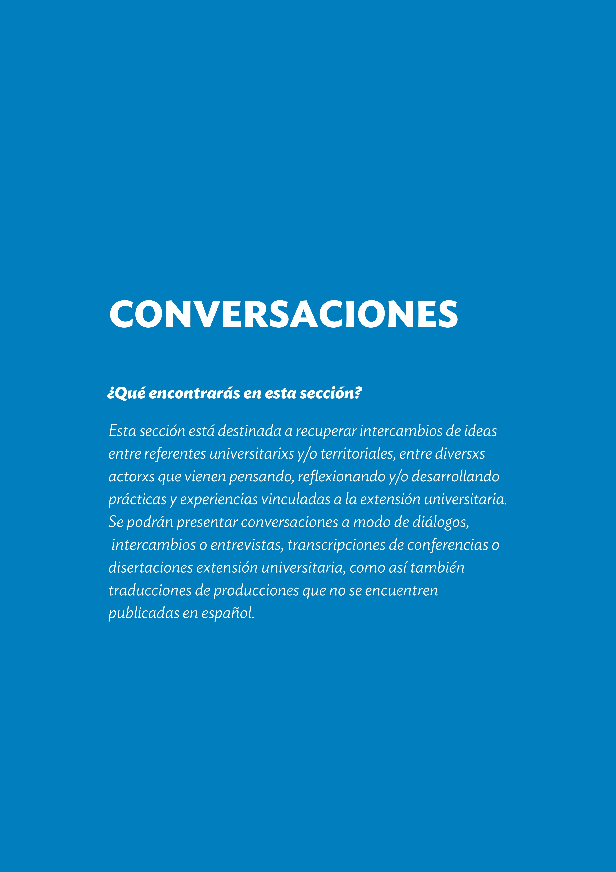 Caratula de color celeste con el ´título "Conversaciones"